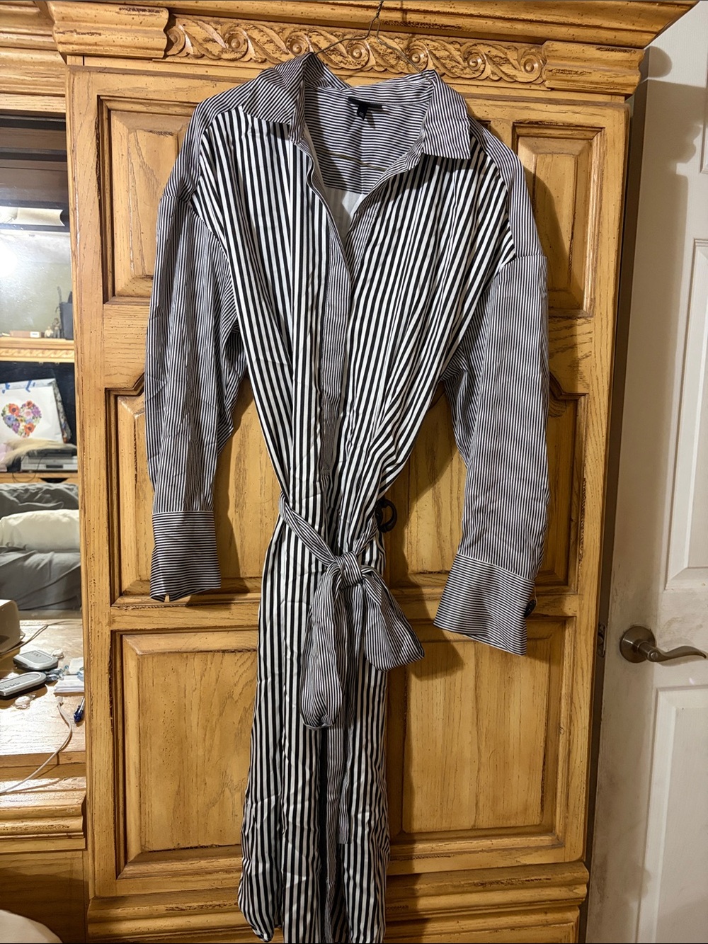 Who What Wear Black and White Striped Long Sleeve Wrap Dress